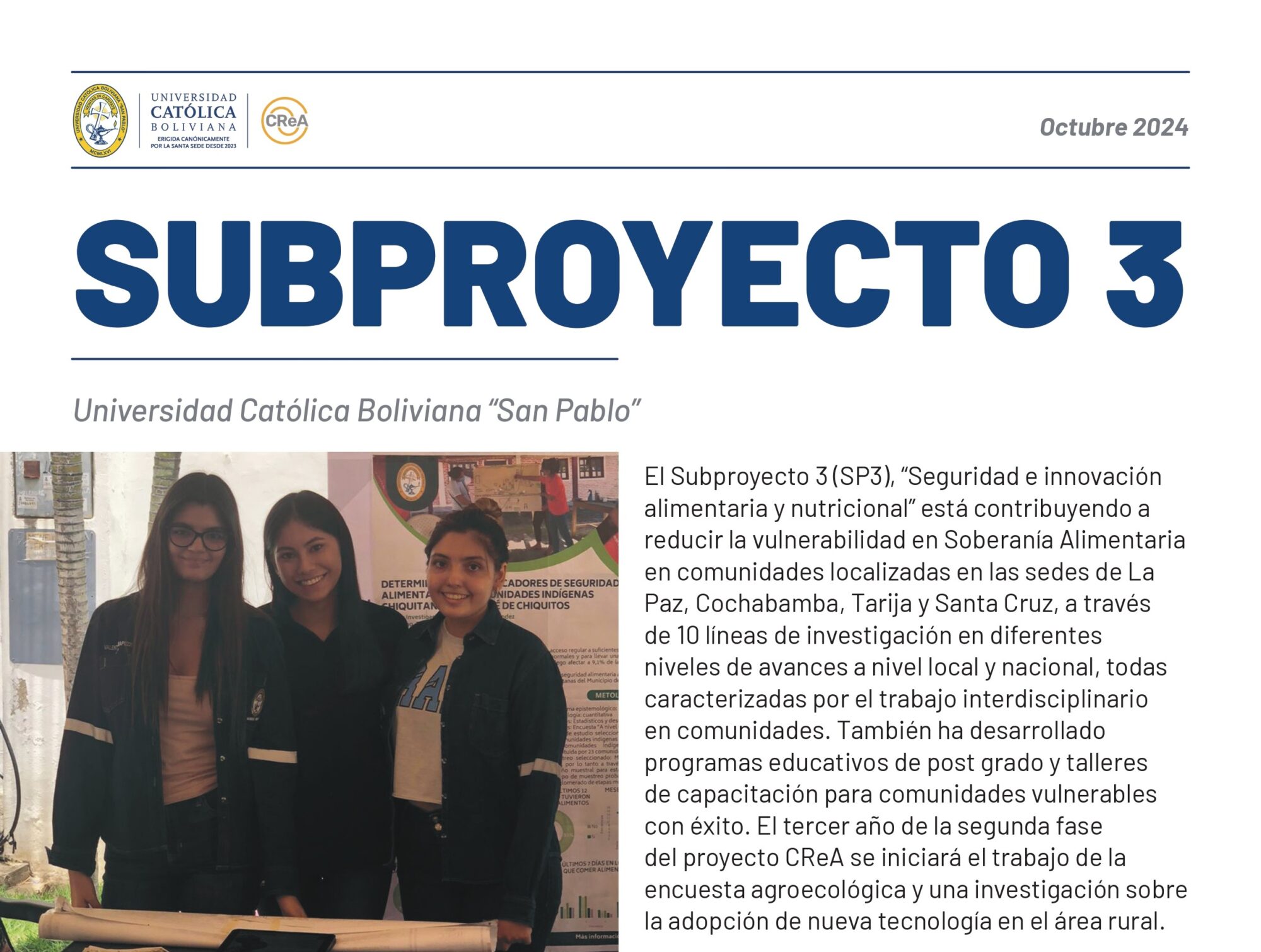 Soberanía Alimentaria e innovación nutricional en comunidades vulnerables de Bolivia